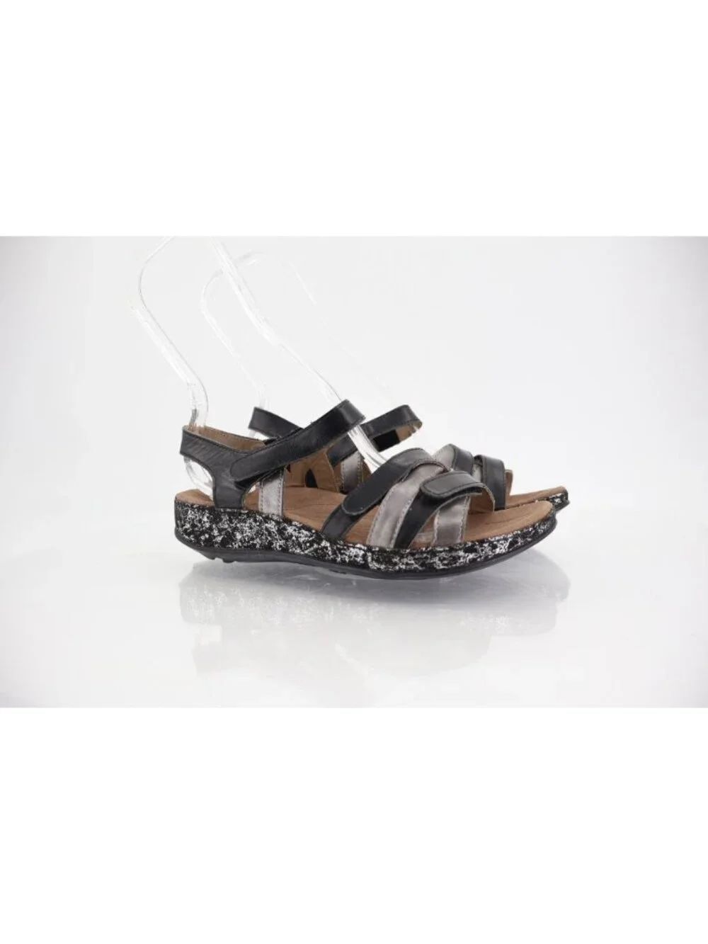 Romika Women Fidschi 74 Sandal 36 5 Black Silver Leather Adjustable Wedge Shoes